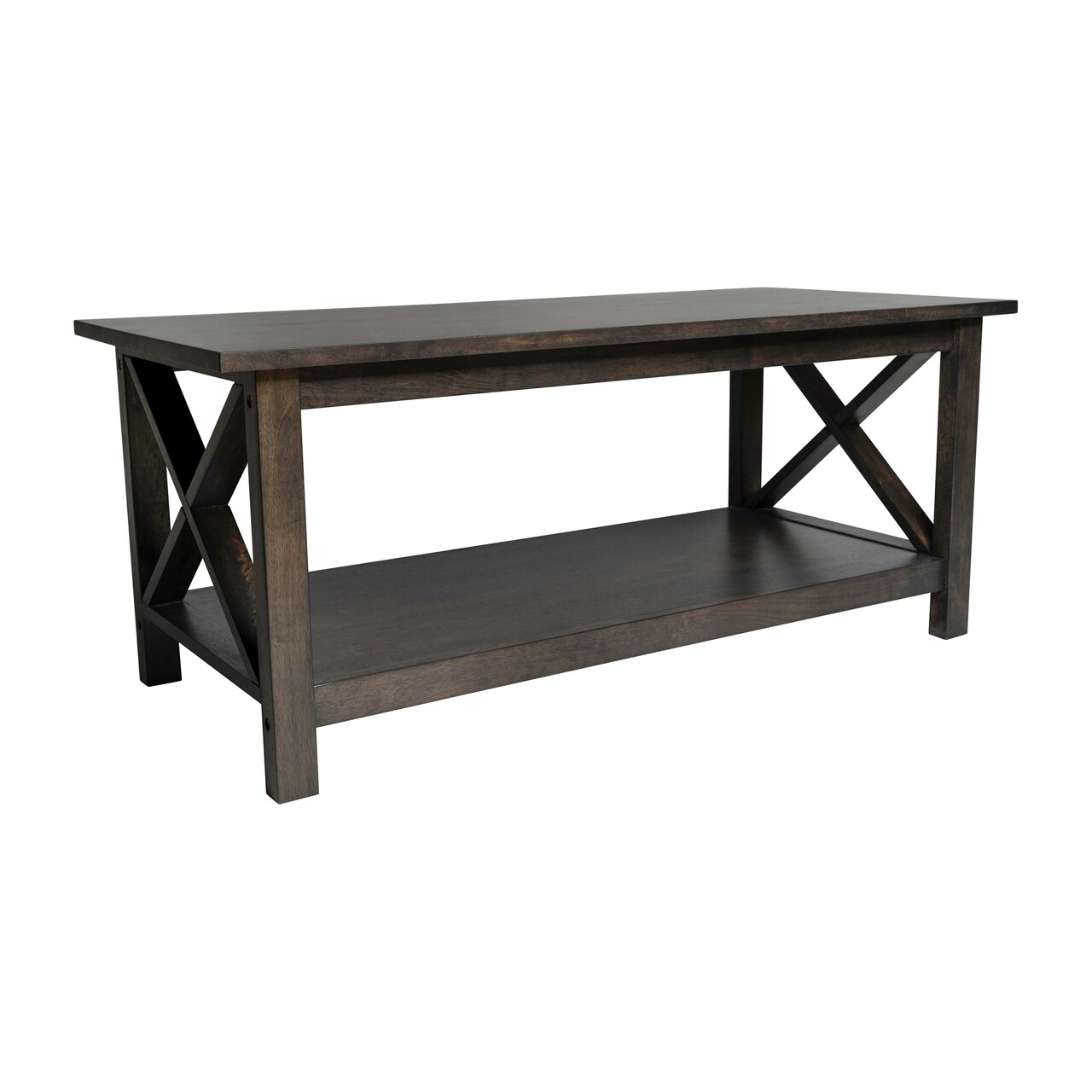Merrick Lane Matty Rustic Coffee Table with Lower Shelf, Farmhouse Style Solid Wood Accent Table